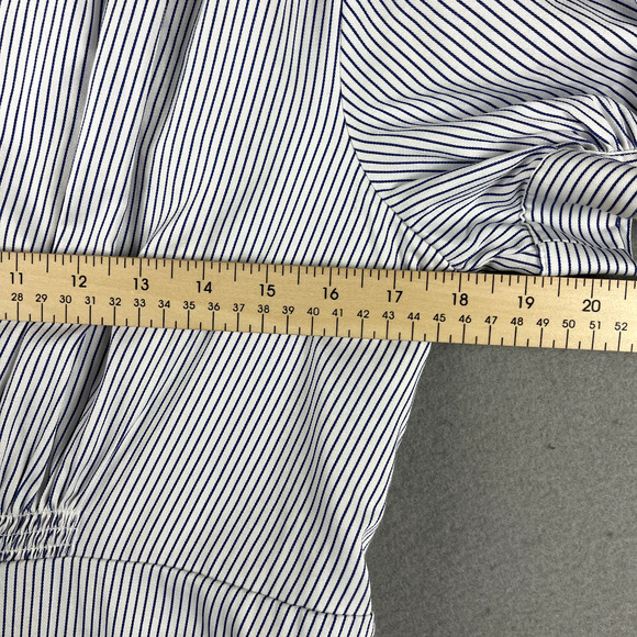 Alex Marie Fit Flare Dress Womens 10 Pinstripe Cinch Puff Sleeve Classy Minimal - Picture 13 of 14